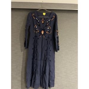 Roller Rabbit Embroidery Vneck Midi Dress Size XS